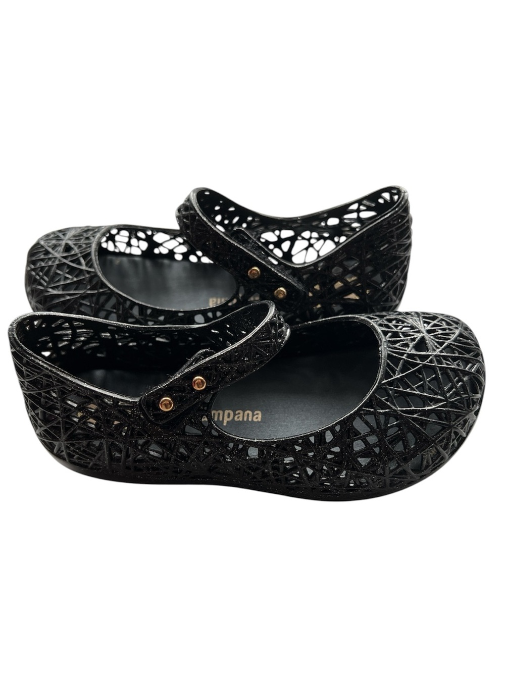 Mini Melissa Campana Black Glitter Mary Janes Size 8